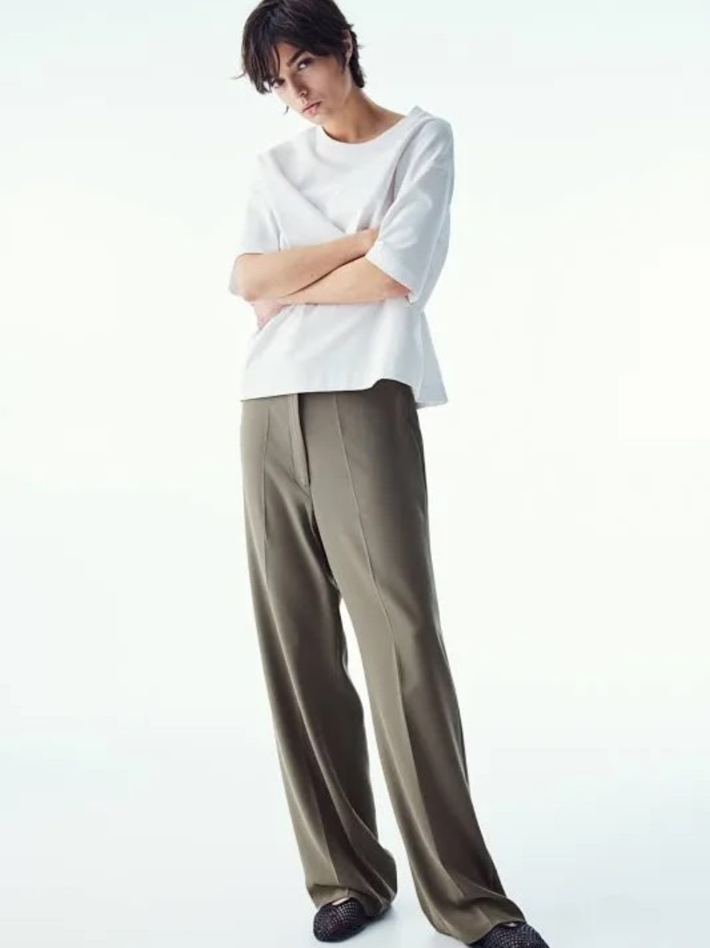 H&M Wide-Leg High-Rise Pants in Taupe Brown